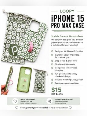 Loopy Case Green & White Smiley Flower iPhone Case with Pink Loopy Strap